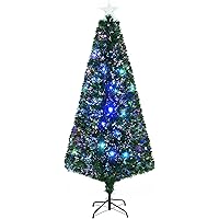 HOMCOM 6FT Prelit Artificial Christmas Tree, Fiber Optic Tree Xmas Decoration with Multi-Coloured Lights, 230 Tips
