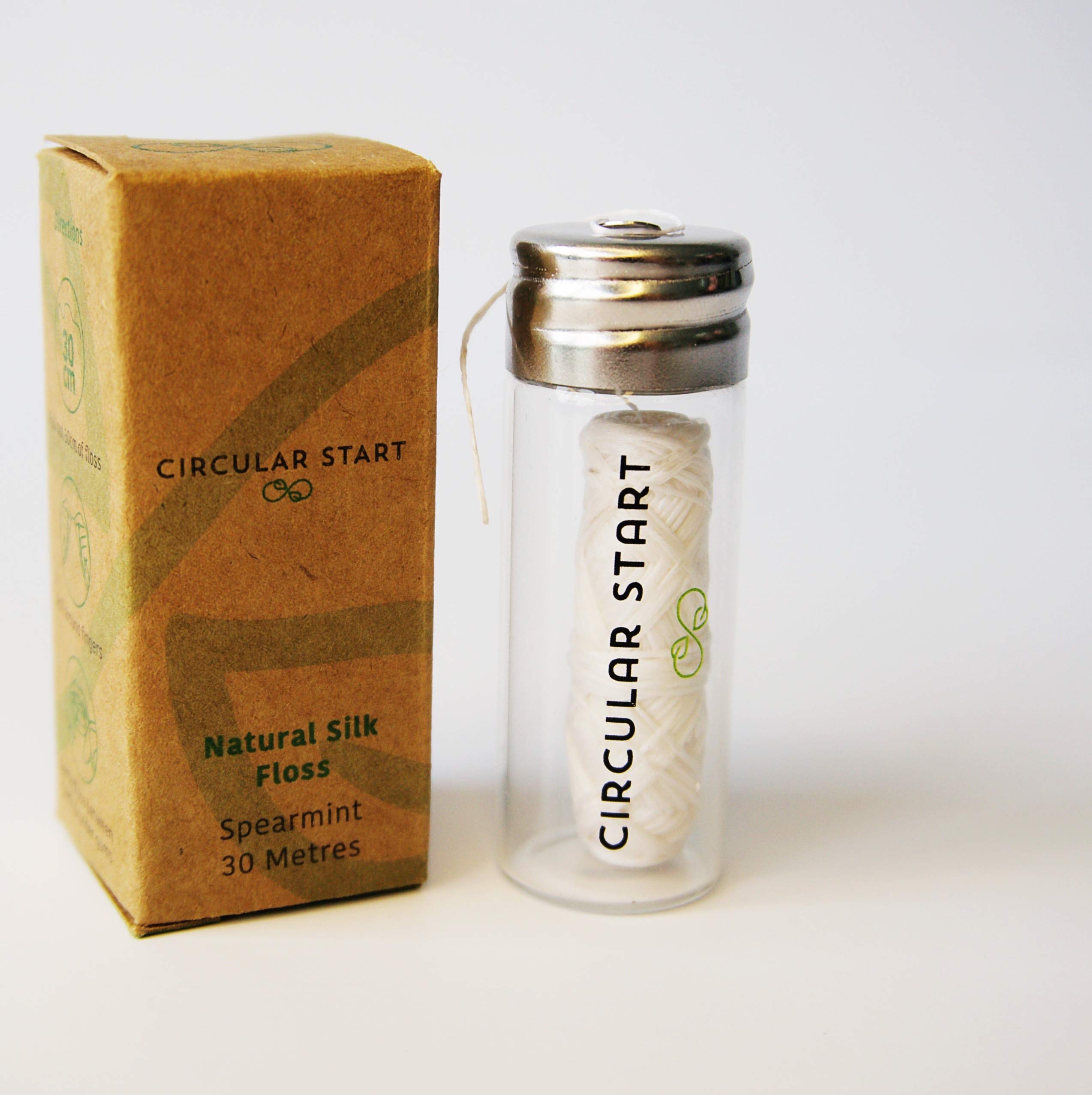 Natural Silk Dental Floss with Dispenser by Circular Start – 30m of Minty Freshness - Eco Friendly, Plastic Free, Biodegradable