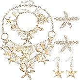 Alaxciax Women Mermaid Costume Jewelry Set, Mermaid Accessories with Starfish Seashell Necklace Bracelet Hair Clip Earrings