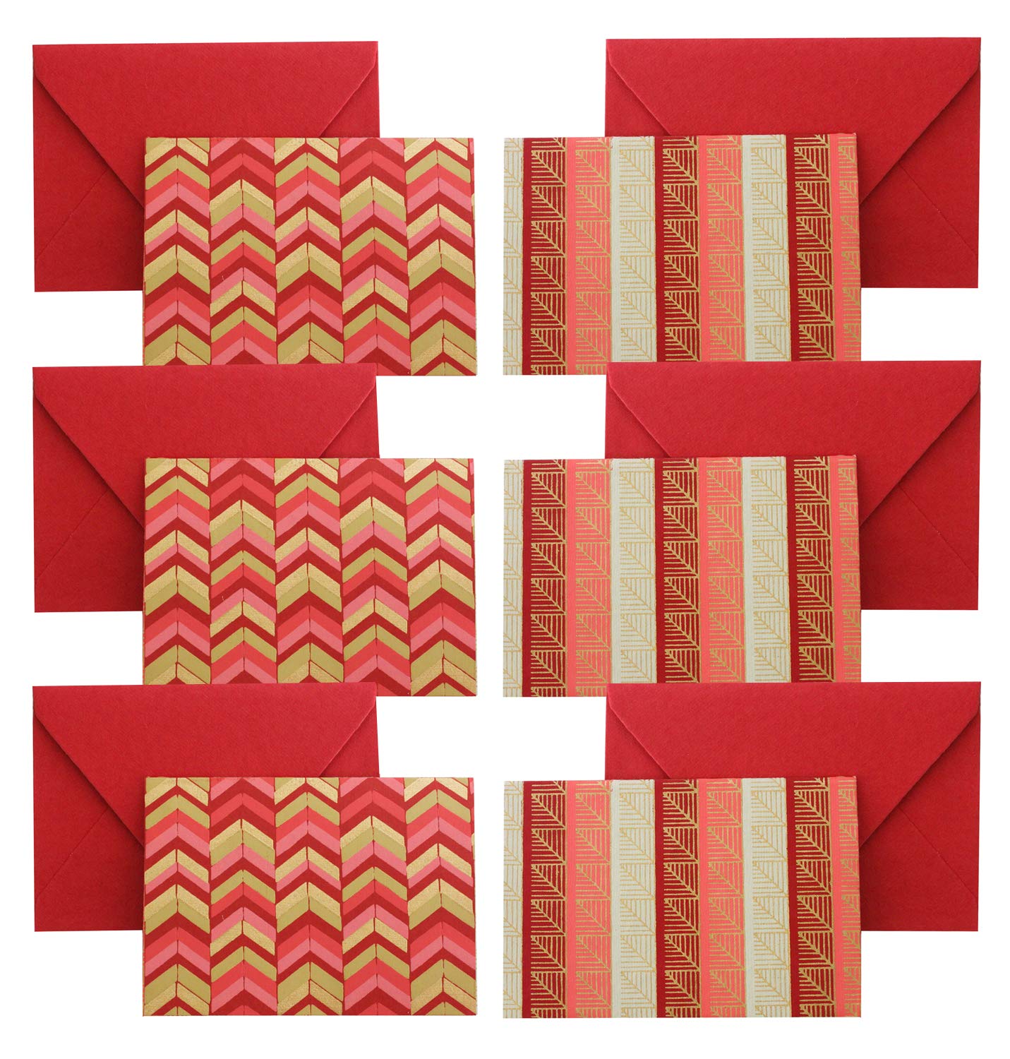 Emartbuy Pack of 6 Handmade Paper Money Envelopes With Notecard 9 x 13 cm Red Gold