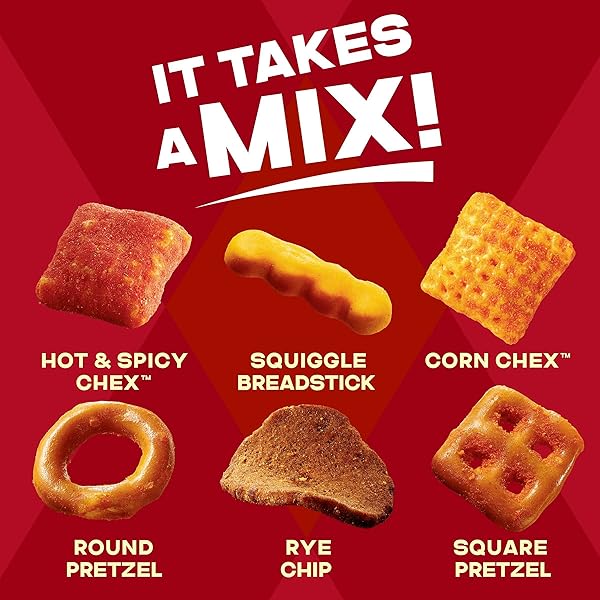 CHEX MIX HOT AND SPICY SNACK MIX, SAVORY SNACK BAG, 8 OZ