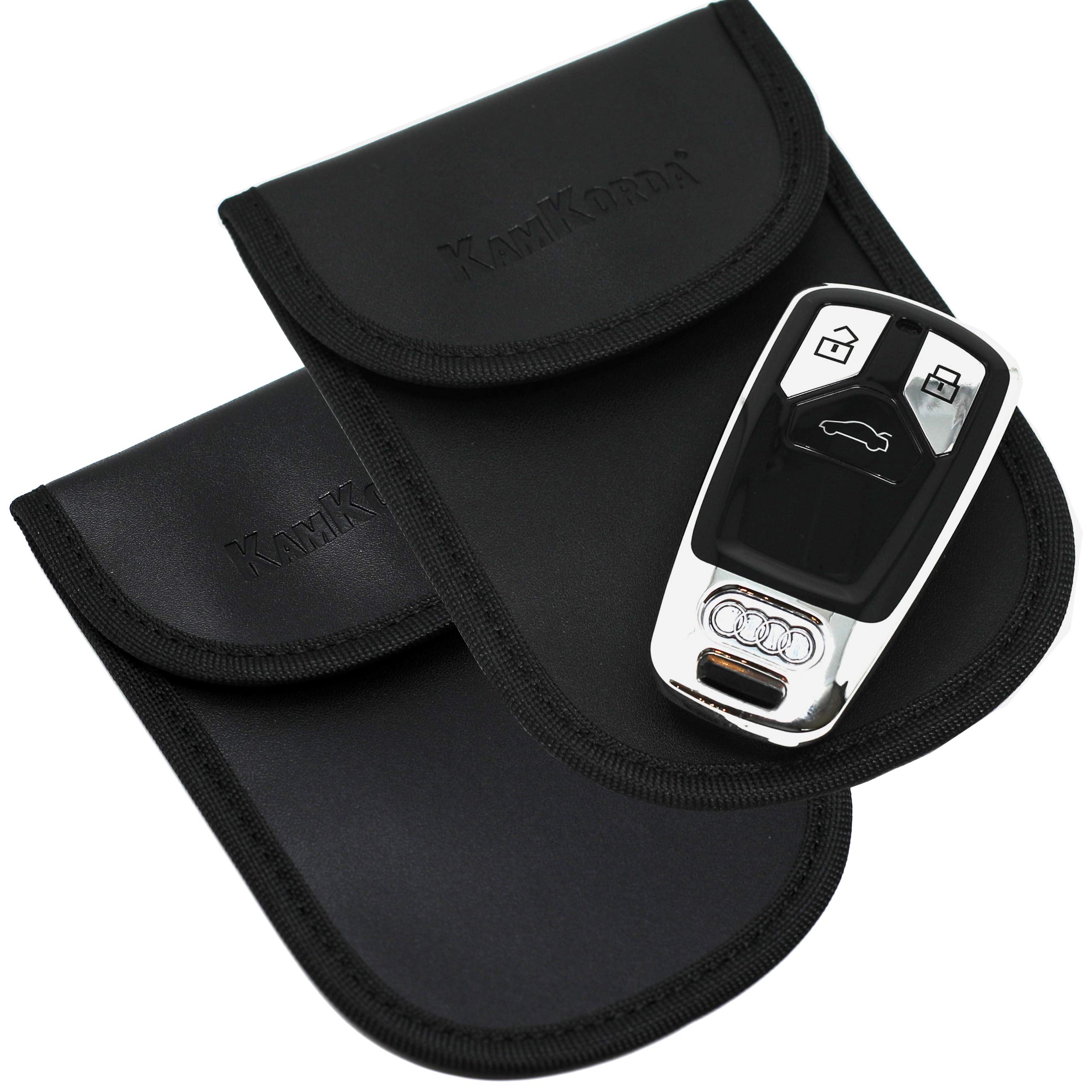 Car Key Faraday Pouch 2 Pack | Anti Theft Key Pouch & RFID Blocker | Signal Blocking Pouch for Keyless Car Keys | Faraday Keyless Entry Protector Case (Black)