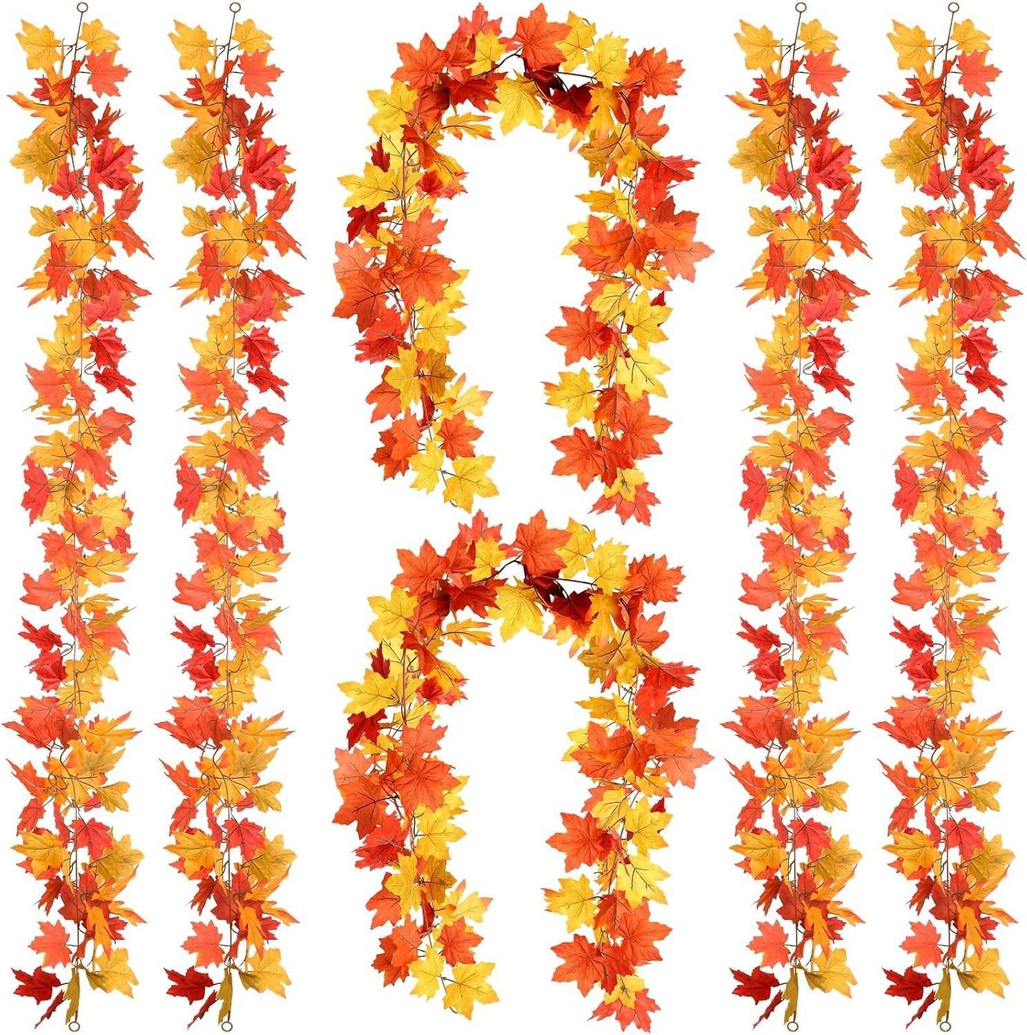 Wreaths, Garlands & Swags - MorTime 6 Pack Fall Maple Garland, 5.9 FT Artificial Maple Leaves Garland Autumn Decor Hanging Vine Garland for Indoor Outdoor Thanksgiving Party Wedding Decorations