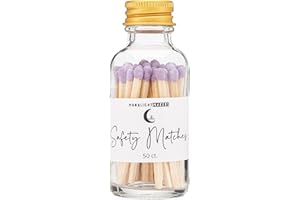 Moonlight Makers, Matches in a Jar with Striker - 50 Purple Colored Tips Wooden Matches, Decorative Matches, 1.88" Length, Convenient Glass Storage Jar with Strike Pad
