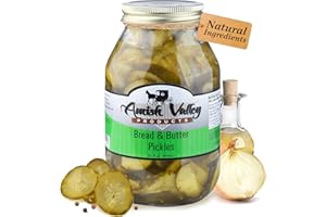 Amish Valley Products Bread and Butter Pickles Glass Quarts All Natural (One Qt Jar - 32oz)