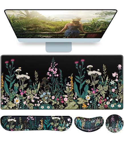 Bxgolkgd Desk Mat Set,Mouse Pad With Keyboard Wrist Rest & Mouse Wrist Rest,Wave...