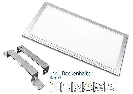LED Panel 60x30cm 24 Watt TXL© silbereloxiert IP40 (Neutralweiss 4000K, Mit Deckenhalterung)
