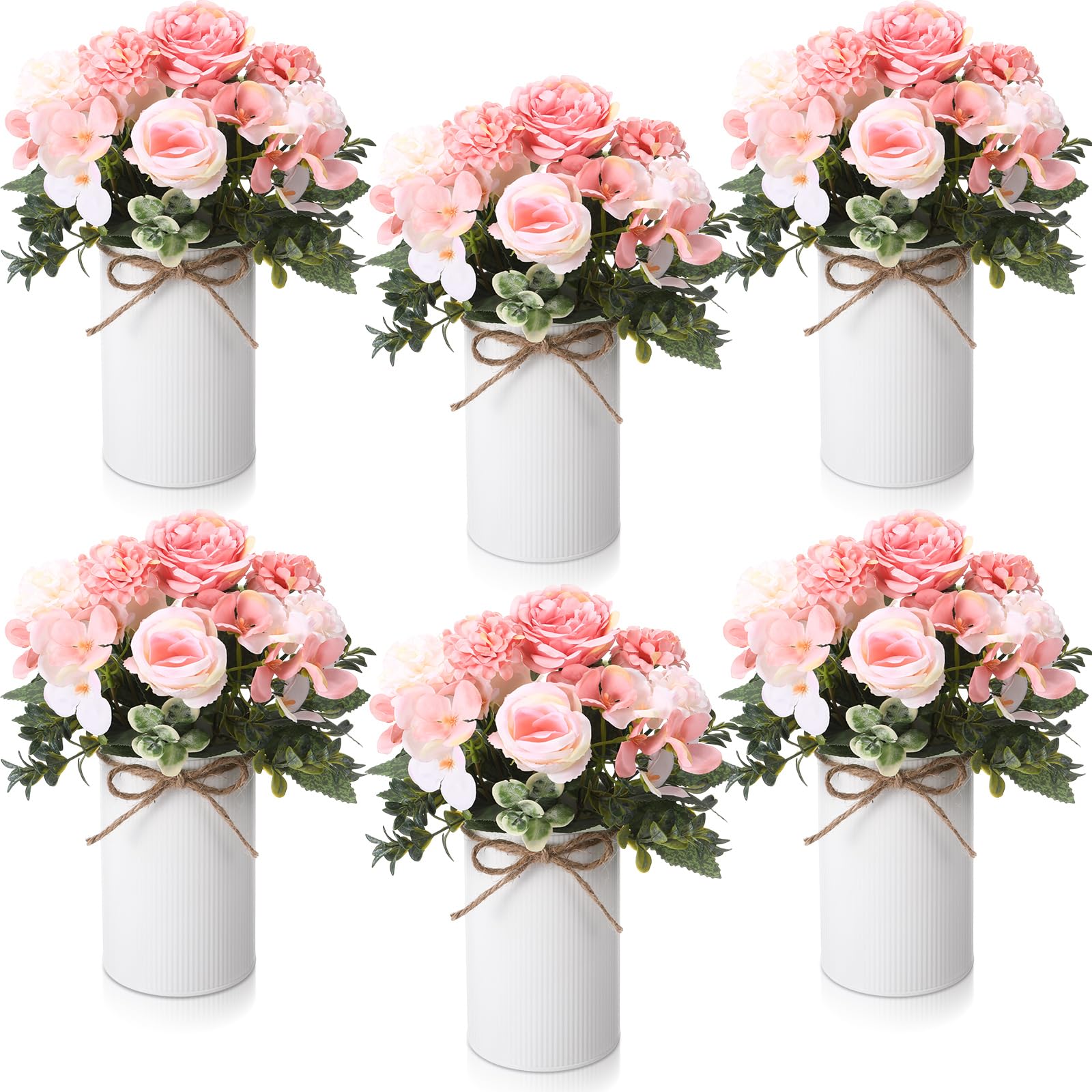 Photo 1 of Domensi 6 Sets Wedding Centerpiece for Table Decoration Blush Pink Artificial Fake Rose Flower with Metal Vase Faux Silk Rose Bouquet Floral Arrangement for Bridal Shower Home Dining