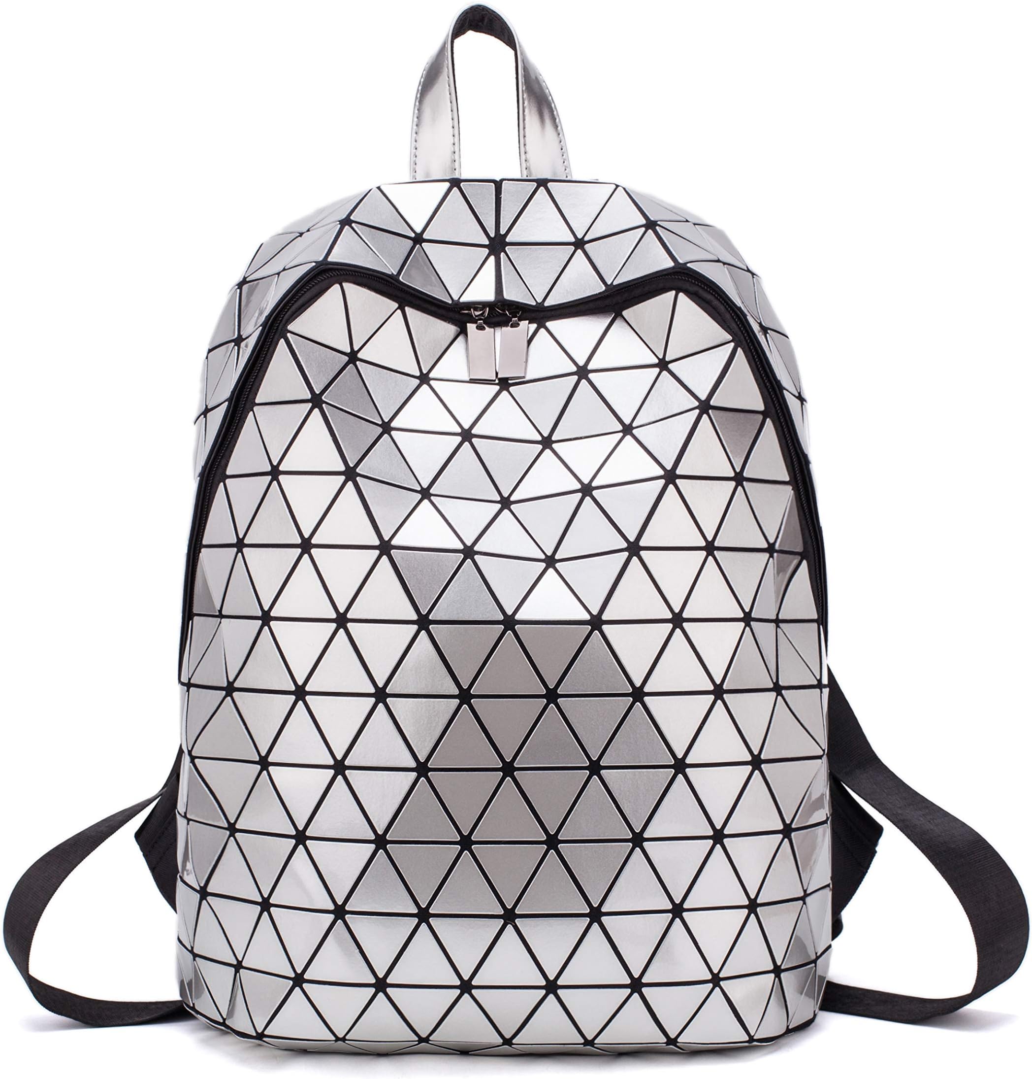 Geometric Backpack Women Luminous Holographic Backpacks Reflective Shoulder Bag Lumikay Bag Fashion Daypack Silver