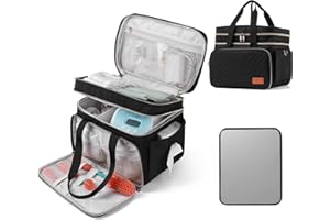 MECOZONE Breast Pump Bag Fits for Spectra S1 and S2, Double Layer Pumping Bag with Waterproof Mat for Pump Accessories, Pump Carrying Bag for Moms Work, Travel - Black