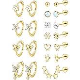 YADOCA Hypoallergenic Earrings for Girls Cute Kids Jewelry Screw Back Toddler Baby Huggie Hoops Earrings Studs Surgical Stainless Steel Earrings Set for Sensitive Ears Flower Heart Earrings for Women