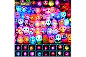 Tiaxidex 65PCS Halloween Light Up LED Rings, Non Candy Trick or Treats 3D Flashing Rings Toys Glow In the Dark Halloween Party Favor Ring Toy Gifts For Kids Adults Goodie Bag Stuffers