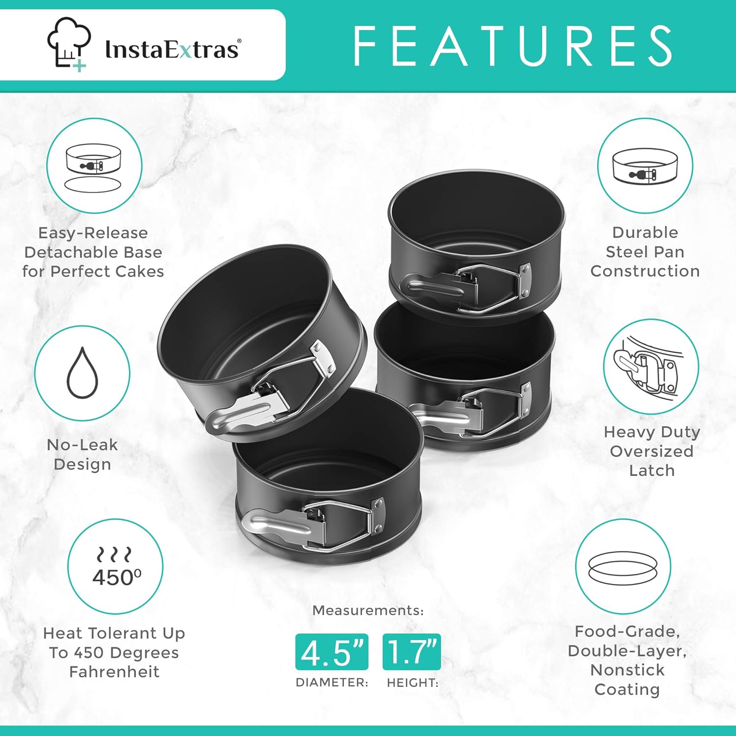 4-Inch Springform Cake Pan Set - Pack Of 4 4.5in Round Steel Baking Pans, Small Spring Form Nonstick Tin With Leakproof Removable Metal Bottom For Four Inch Smash Cake, Individual Pie, Mini Cheesecake: Kitchen & Dining