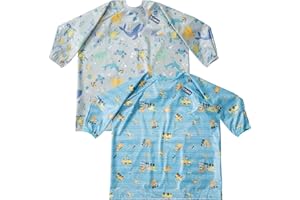 BIBaDO Mess Proof Baby Feeding Bibs, Long Sleeve Weaning Essential 6 to 36 Months Toddler Bib, Waterproof, Machine Washable