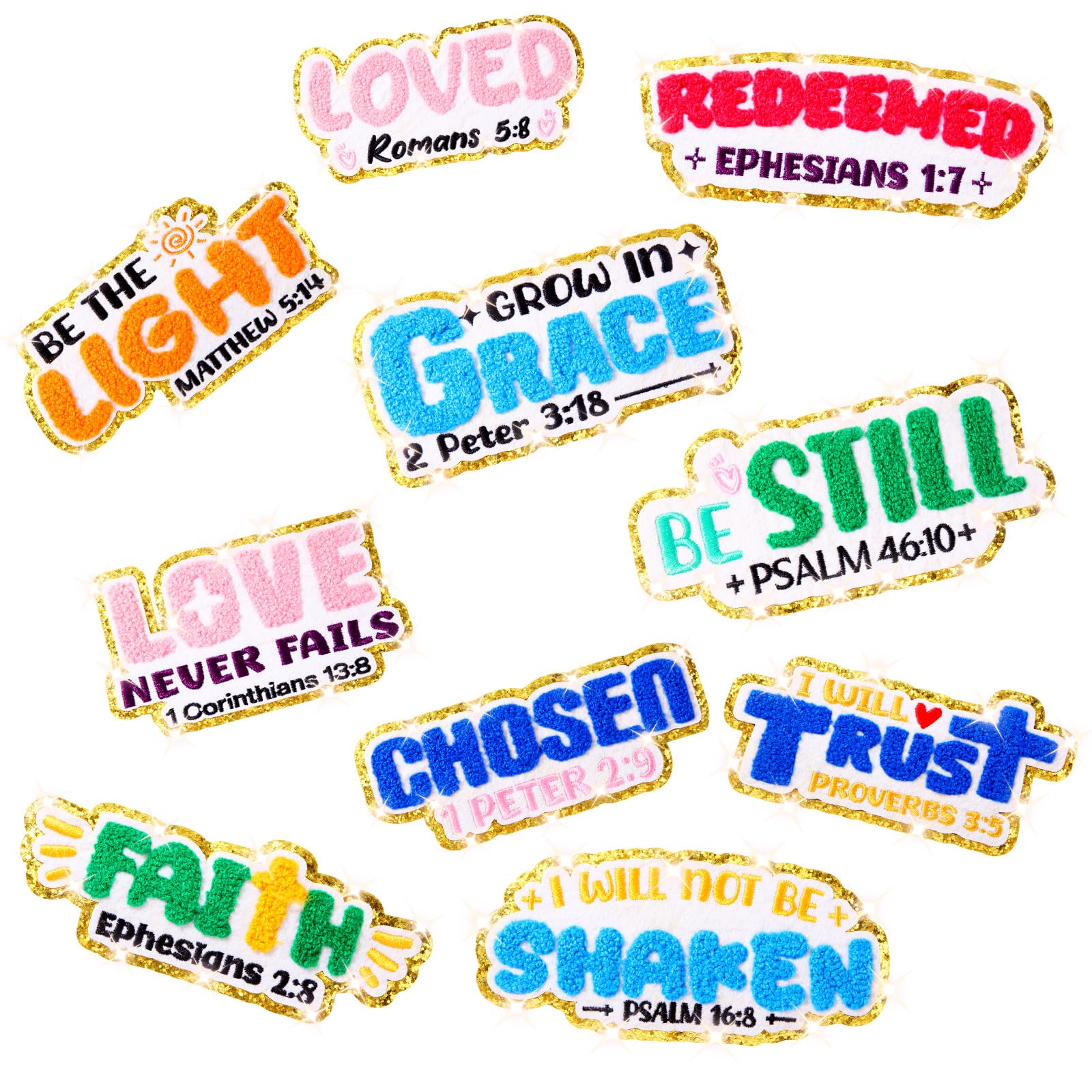 Photo 1 of 10 Pcs Bible Verse Embroidered Iron on Patches 5-6 Inch Chenille Christian Patches Bulk Motivational Religious Sew on Applique for Hat Backpack Jacket Clothes DIY Accessories Decorations