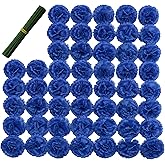 Artificial Carnation Flower, 50pcs Silk Faux Flower Heads with Stem, for DIY Wreath, Wedding Decor, Handmade Flowers, Table Centerpieces, Home Decor, Baby Shower, Graduation Decor (50, Dark Blue)