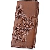 VIMUTI Wallet Women Ultra Slim Thin Rfid 3D Embossed Vegan Leather Womens Wallet Clutch Long Ladies Wallet (02-Red-Brown)