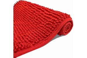 Eanpet Chenille Bath Mat Microfiber Floor Mat Baby Bath Mat for Kids Washable Bathroom Dry Fast Water Absorbent Shower Mat Area Rug (15.3" x 23.2", Red)
