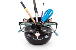 Luvberries Cat Glasses Holder Stand and Vase - Black Cat Ceramic Sunglasses and Eyeglasses Stand Cat Lady Gift Display and Decor Organizer for Desk Accessories and Stationary Items