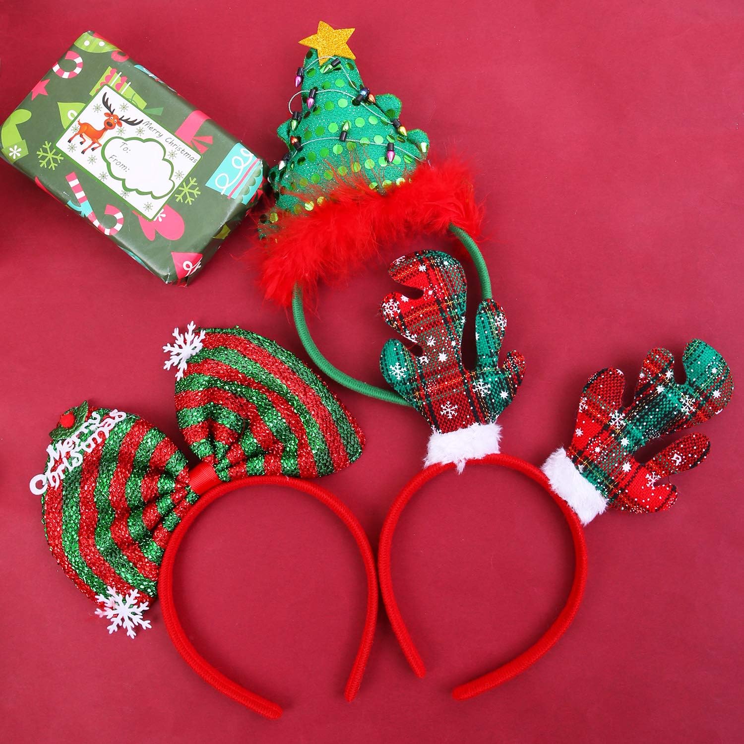 ELCOHO 6 Pack Christmas Headbands - Xmas Party Hat & Reindeer Antlers Headband for Christmas Party Decoration - Image 4