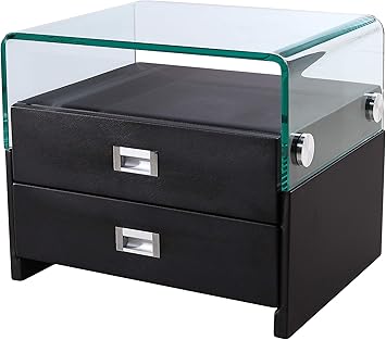Amazon Com Greatime Nl2004 Black Modern Two Draws Nightstand With Glass On Top Kitchen Dining