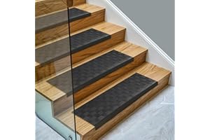 Ottomanson All-Weather Bullnose Rubber Stair Treads – Non-Slip Step Mats for Wooden, Concrete, or Outdoor Stairs, Easy Maintenance, Tool-Free Placement, Pack of 5, 10" x 30", Black Ribbed Squares