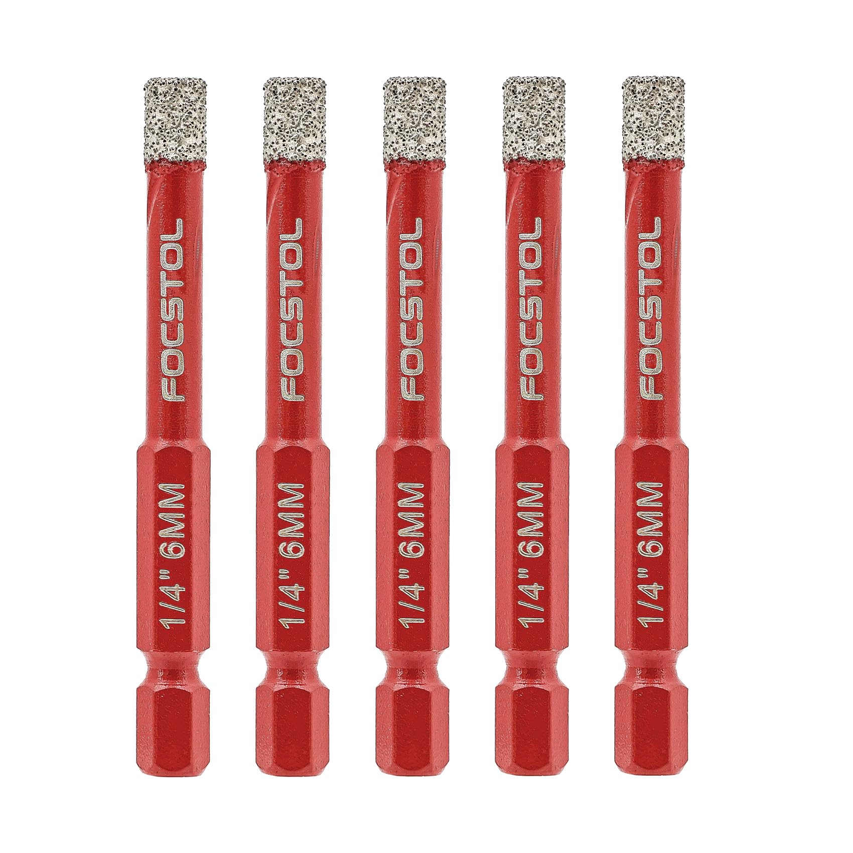 Dry Diamond Drill Bits Set - FOCSTOL 5pcs 6mm Diamond Hole Saw Kit with Quick Change Hex Shank for Ceramic Porcelain Tile Marble Granite Quartz