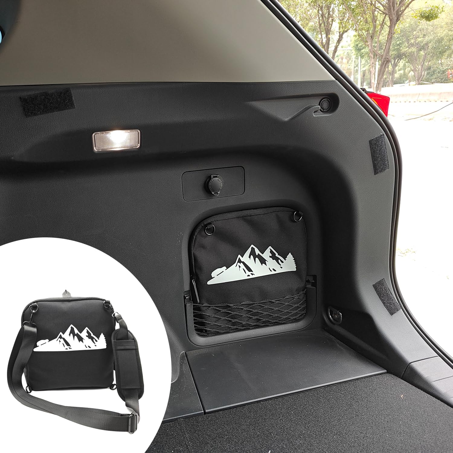 Photo 1 of TulinTulin Trunk Upgrade, Trunk Organizer Pocket Multifunction Backpack, Trunk Cubby Storage bag?Cargo side pocket For Toyota Rav4 2025 2024 2023 2022 2021 2020 2019 Black, 1 pc