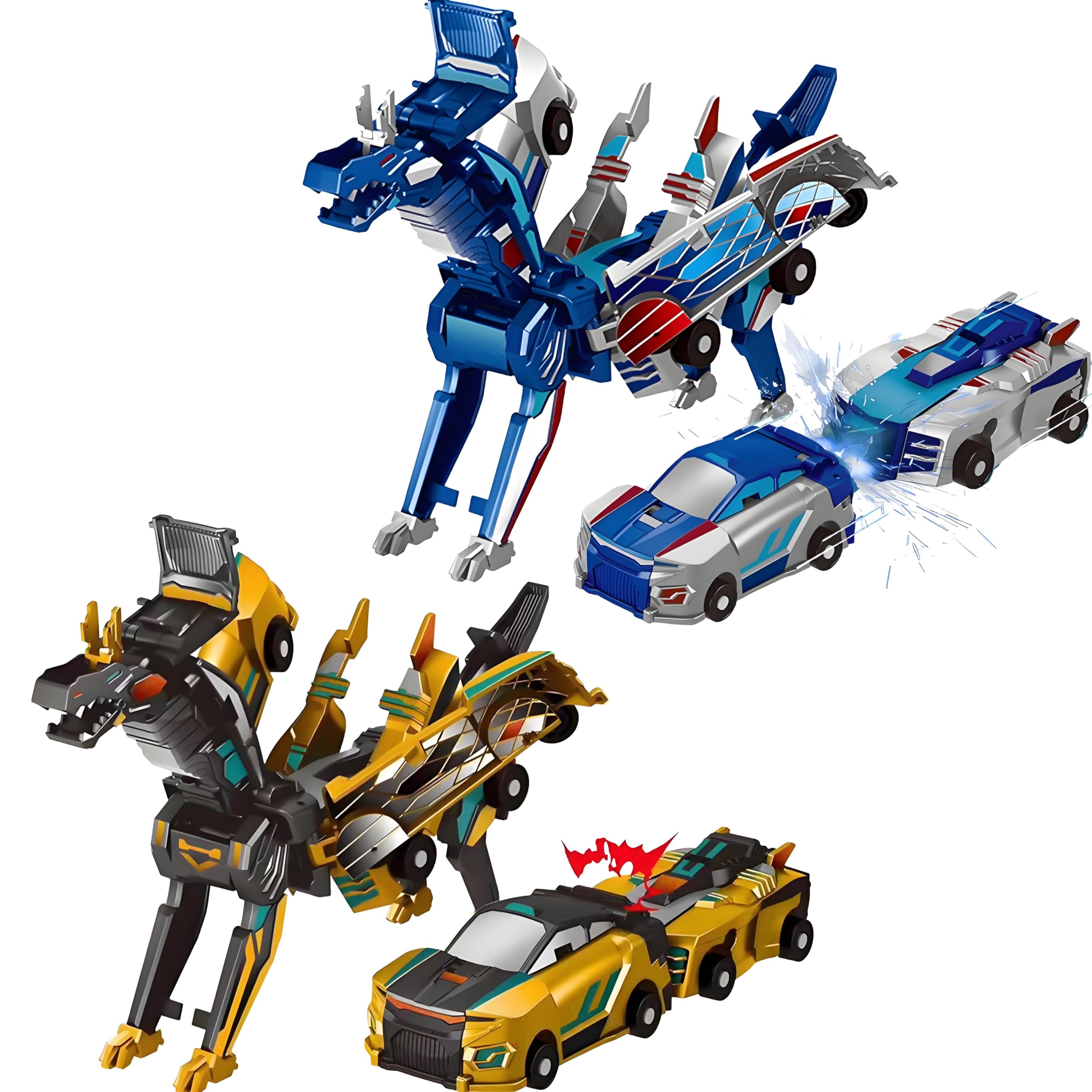 Photo 1 of ***FOR PARTS ONLY/HAS DAMAGED PIECES*** Gkiozu Transforming Dinosaur Toys, 2 in 1 Magnetic Cars Collision Transform into Dino Toys, for Boys Girls Toy Age 2-12, Christmas Birthday Gift (Gold Blue)