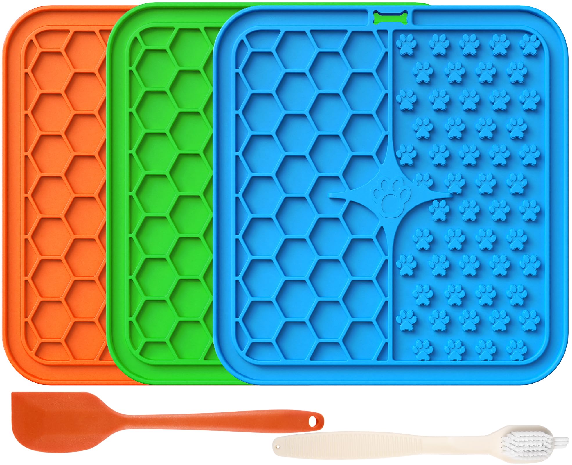 Licky Mats for Dogs and Cats, Premium Lick Mats with Suction Cups for Dog Anxiety Relief, Dog Licking Mat for Bathing, Grooming and Training (Blue, Green and Orange)
