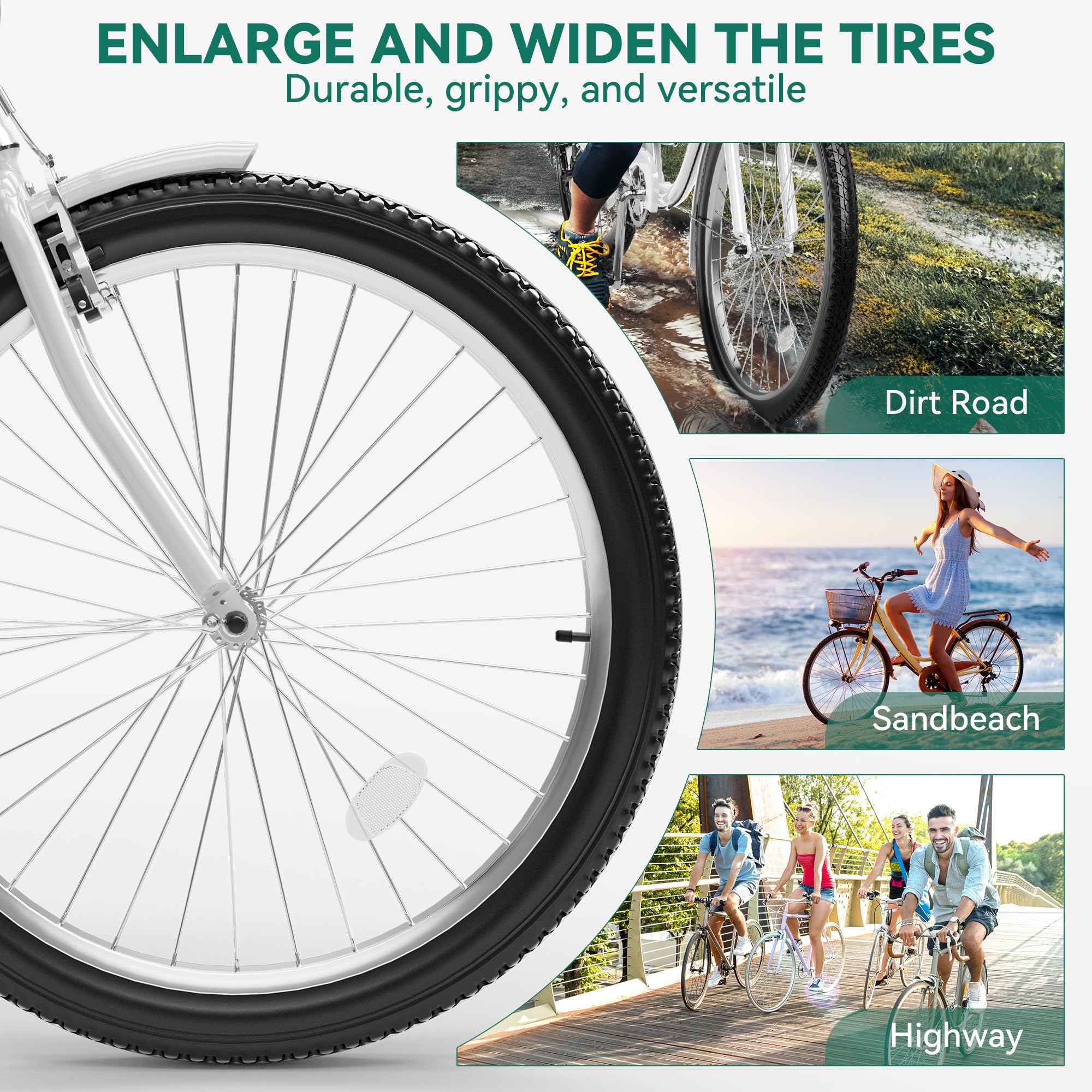 thumbnail image 2 of Bikes For Adults YITAHOME 24" & 26" Beach Cruiser Bike – 7 Speed & Single Speed, Step-Through Frame For Adults, With Fenders Mens Bicycle 2 of 12