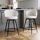 MASLIER Bar Stools Set of 2, 360&deg; Swivel Breathable Fabric Kitchen Counter Height Stools, 26" Upholstered Bar Chair for Kitchen Islands, Restaurant, Ivory