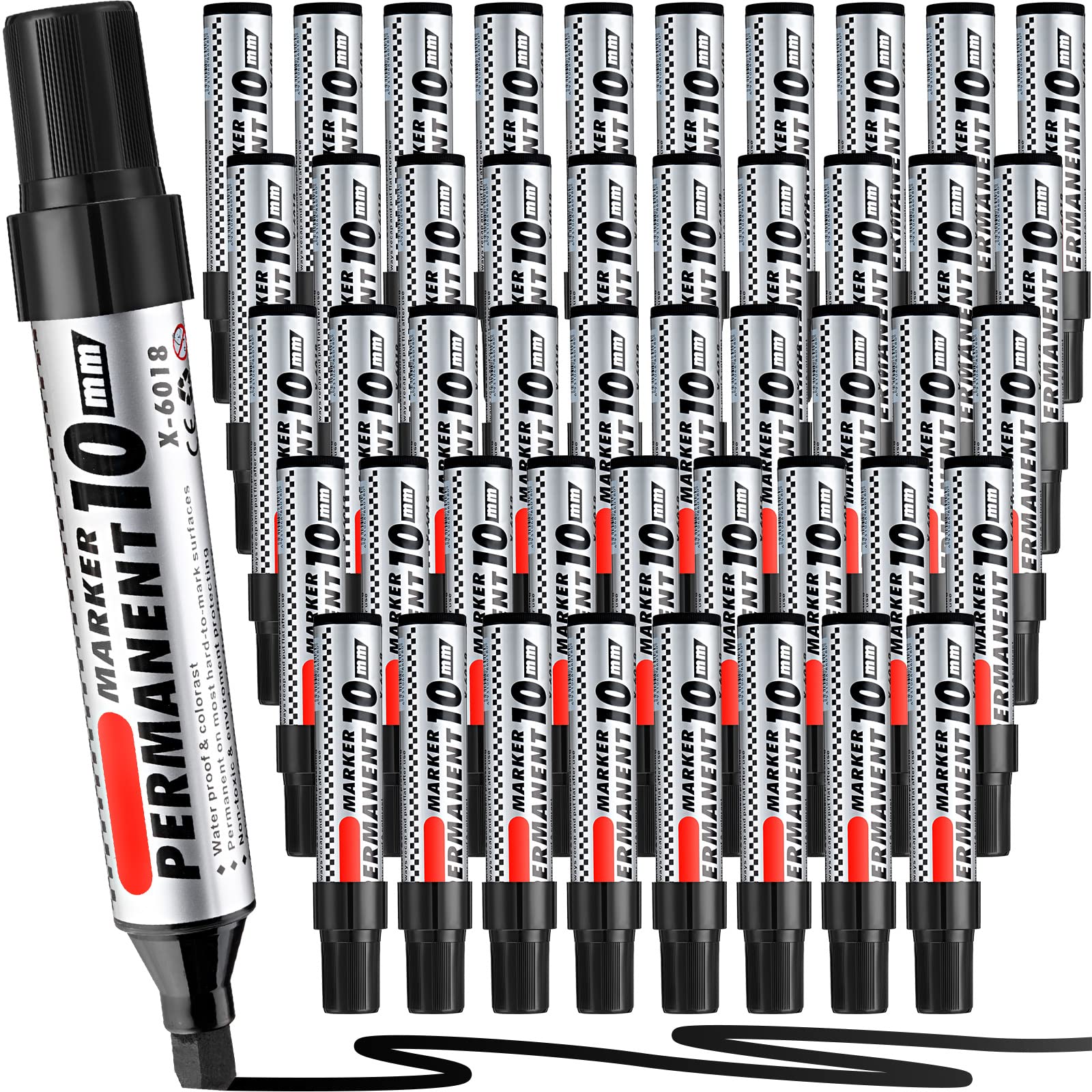 Photo 1 of Thenshop 48 Pcs Jumbo Size Permanent Markers Bulk Waterproof Chisel Tip Marker Pens for Industrial Use Work on Wood Metal Plastic Stone Glass(Black)