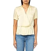 PAIGE Women's Felicity Top Short Sleeve Matte Satin Twisted Cuff Detail in Pale Daffodil