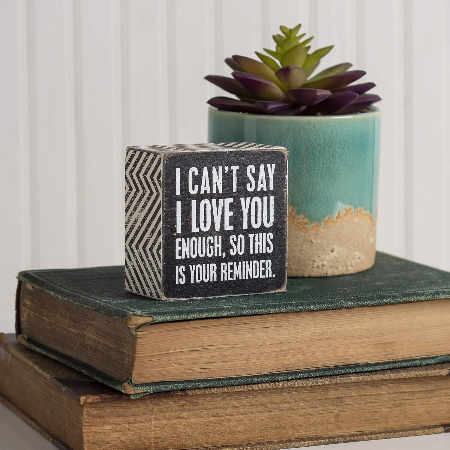 Primitives by Kathy 23238 Chevron Trimmed Box Sign, 3 x 3-Inches, I Love You: Home & Kitchen