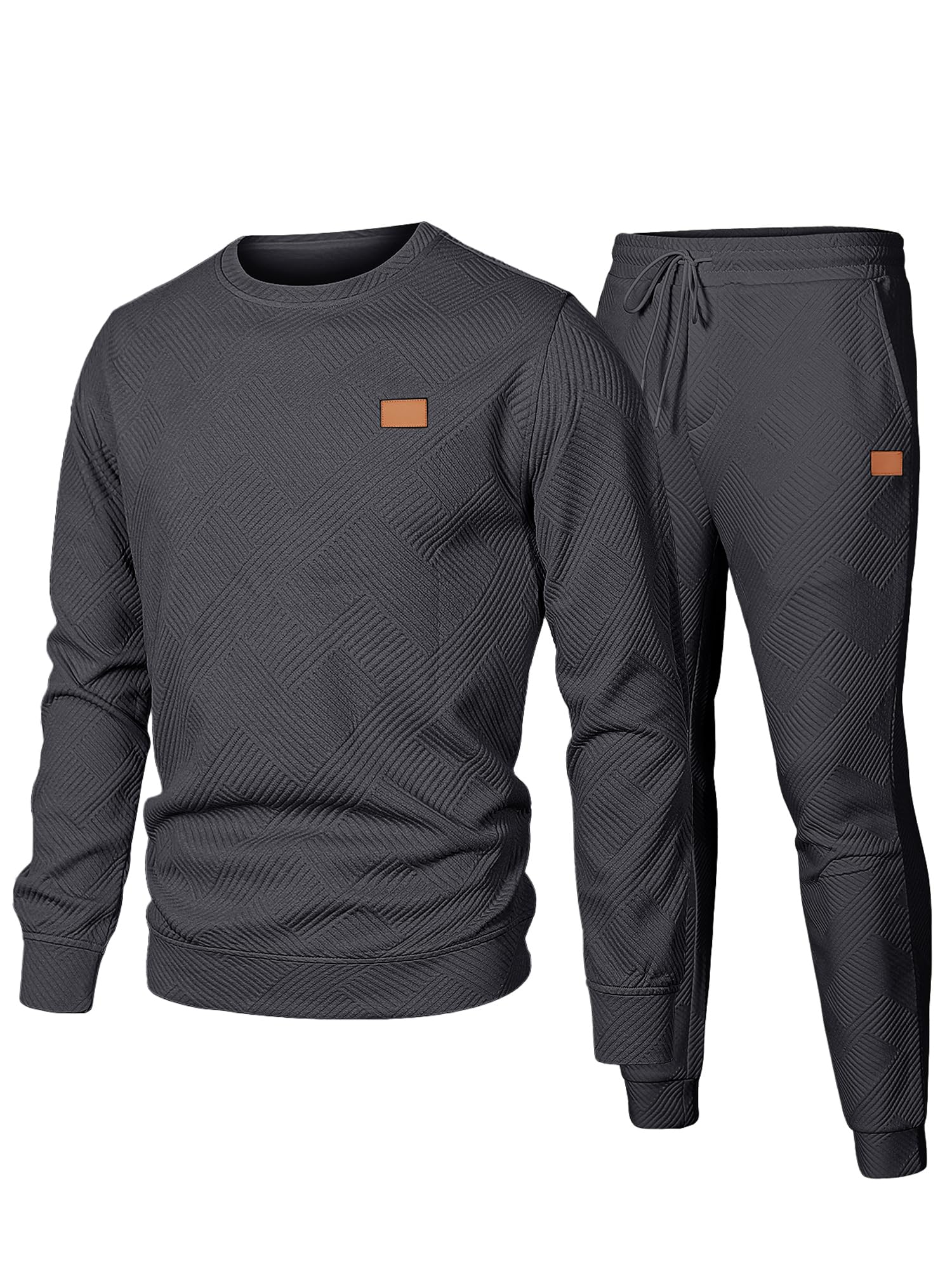 JMIERR Herren Jogginganzug Set 2-Teiliger Sweatshirt Trainingsanzug Casual Sportanzug Herren Sweatshirts und Jogginghose Tracksuit sets mit Strukturmuster,Dunkelgrau 3XL