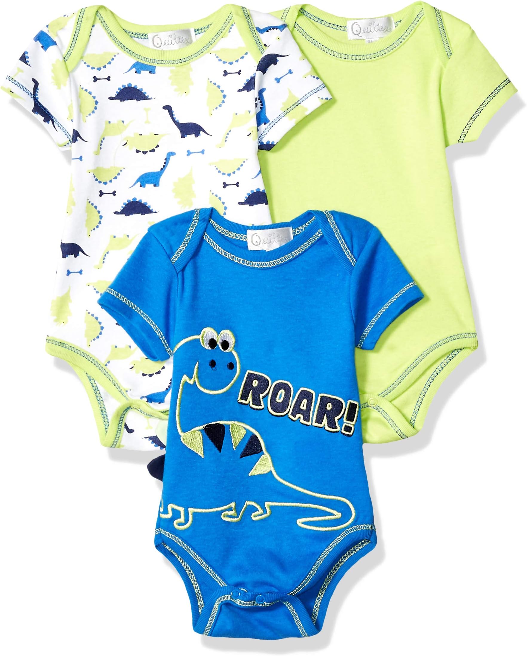 Quiltex Boys' Toddler Dino Creeper Bodysuit Set 3 Pack