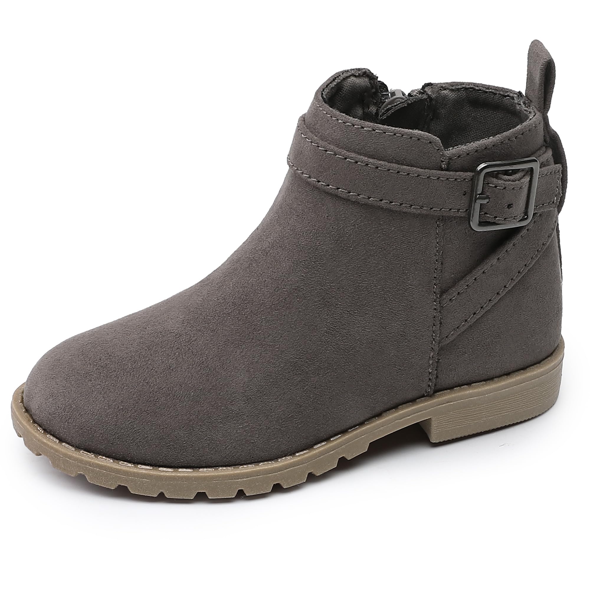 Photo 1 of HOMEHOT Girls Ankle Boots Suede Leather Side Zipper Low Heels short (toddler/littile kids) color taupe size 12