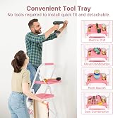 BONTEC 4 Step Ladder with Wide Anti-Slip Pedals Pink 150kg Capacity view 3
