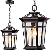 VIANIS Large Outdoor Pendant Light, Oil Rubbed Bronze Outside Hanging Lights, Hanging Porch Light Fixture with Adjustable Cha