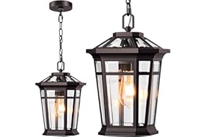 VIANIS Large Outdoor Pendant Light, Oil Rubbed Bronze Outside Hanging Lights, Hanging Porch Light Fixture with Adjustable Chain, 100% Aluminum Waterproof Anti-Rust Ceiling Lighting for House, Doorway