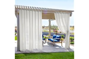 Deconovo Waterproof Outdoor 100 Inches Wide Sheer Curtains for Patio 120 Inches Long - Pearl Grey Grommet Indoor Sheer Curtains for Living Room, Pearl Grey, 100x120 Inch, 2 Panels