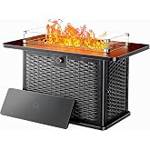 Ciays 43-Inch Rectangular Propane Fire Pit with 60,000 BTU Output, Fire Pit Table Premium Gas for Outside Patio with 304 Stainless Steel H-Burner, Glass Stones, and Wind Guard,Black