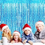 HONGCI 3 Pack Glitter Blue Tinsel Curtain 1m x 2m Foil Backdrop Party Decor view 6