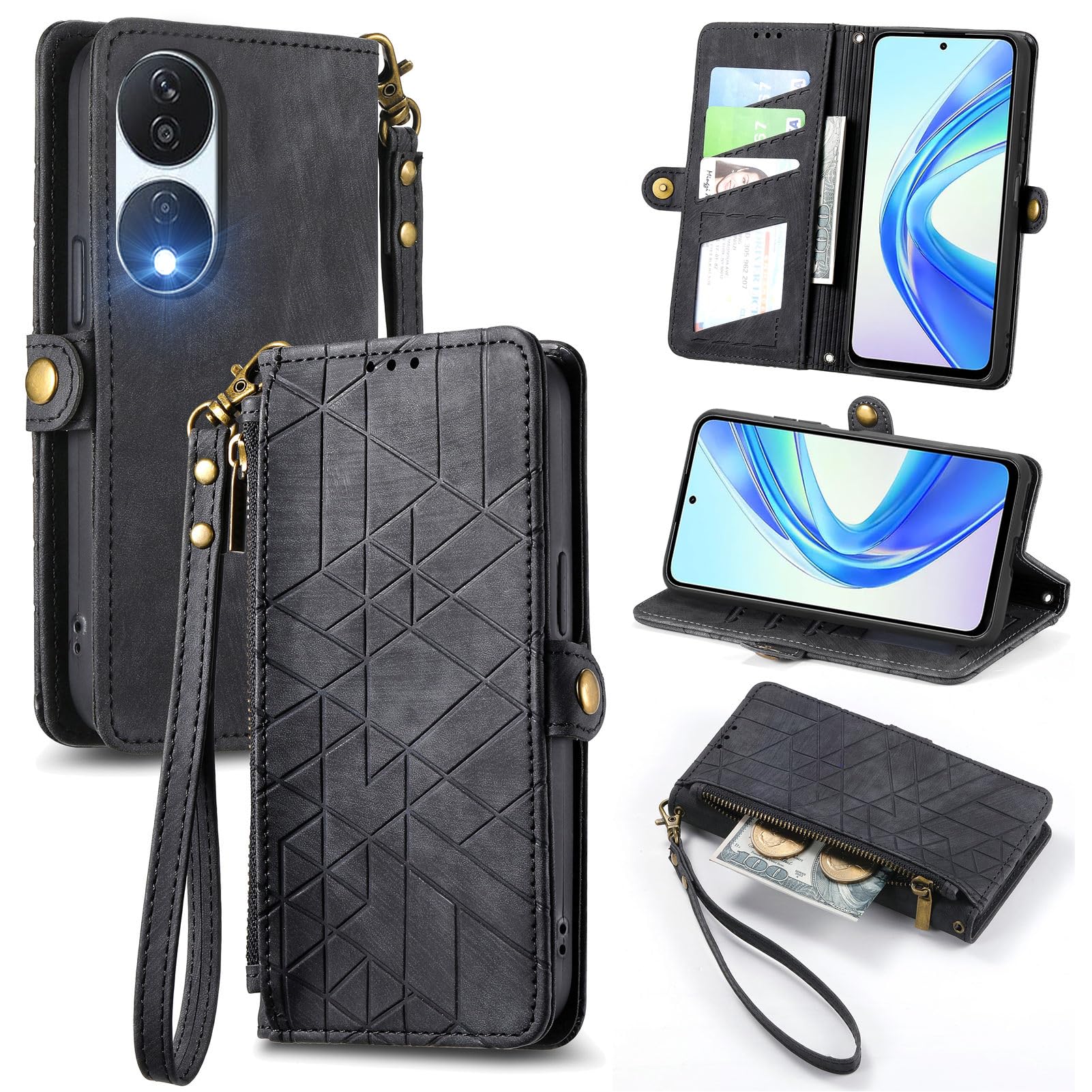 MOJIA Case for Honor 90 Smart 5G Cover, [Anti-fall] Fashion Flip Case with Card Slots and Stand, Premium Leather Wallet Cover. Black — image 1