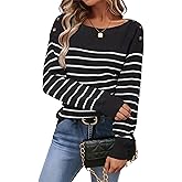 Arach&Cloz Women's Wool Blend Striped Boat Neck Fall Dressy Casual Sweater Tops 2025