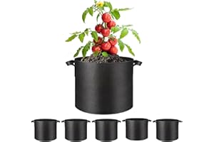 Simple Deluxe Grow Bags 3 Gallon 5 Pack Planter Pots with Handles, Thickened Nonwoven Fabric Aeration Cloth Bag, Heavy Duty Gardening for Tomoato, Potato, Vegetable, Herbs and Flowers, Black