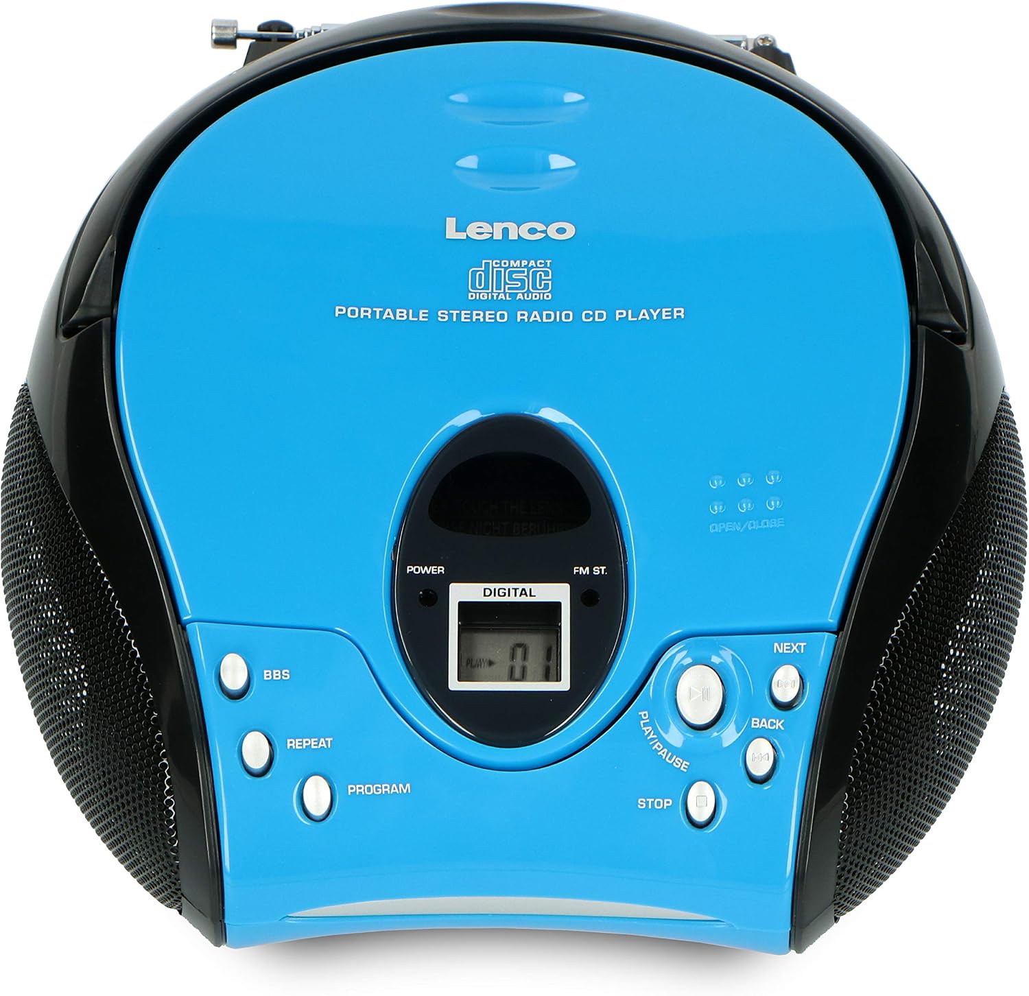 Lenco SCD-24 Portable Stereo Boombox with CD Player & FM Radio - Blue/Black