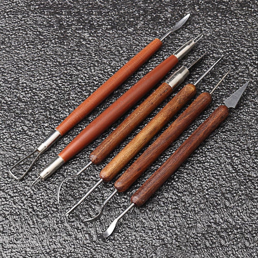 Fashion Road 6Pcs Clay Sculpting Tools Pottery Tools, Wooden Handle Double-Sided Set for Pottery Sculpture