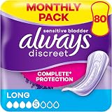 Always Discreet Incontinence Pads Long 80 Pads 4 x 20 Monthly Pack